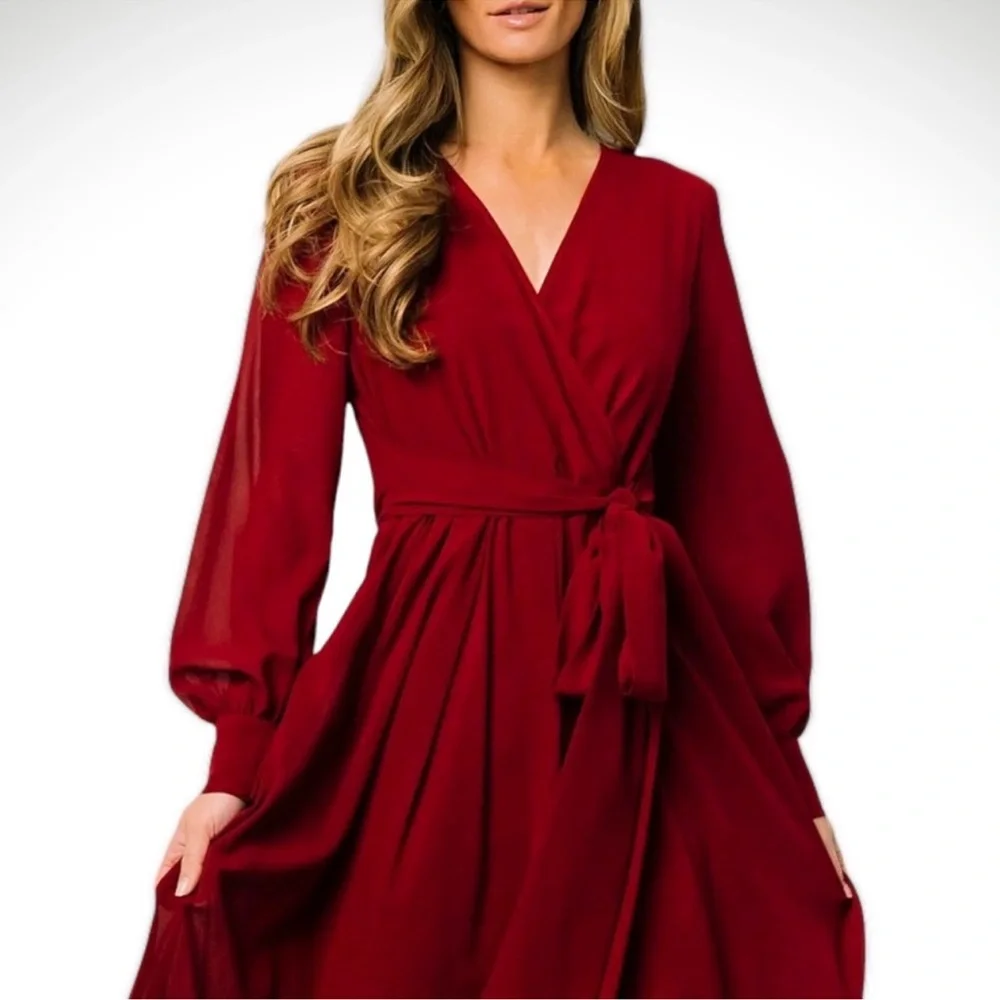 BALTIC BORN Burgundy Lydia Tie Waist Maxi Dress Flowy Romantic Size XL - Picture 3 of 13